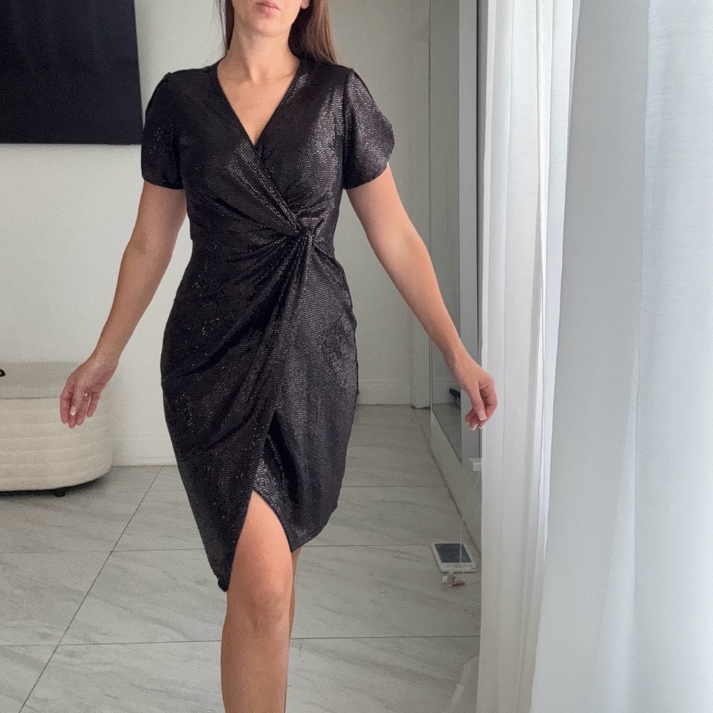 Black Sequin Wrap Dress